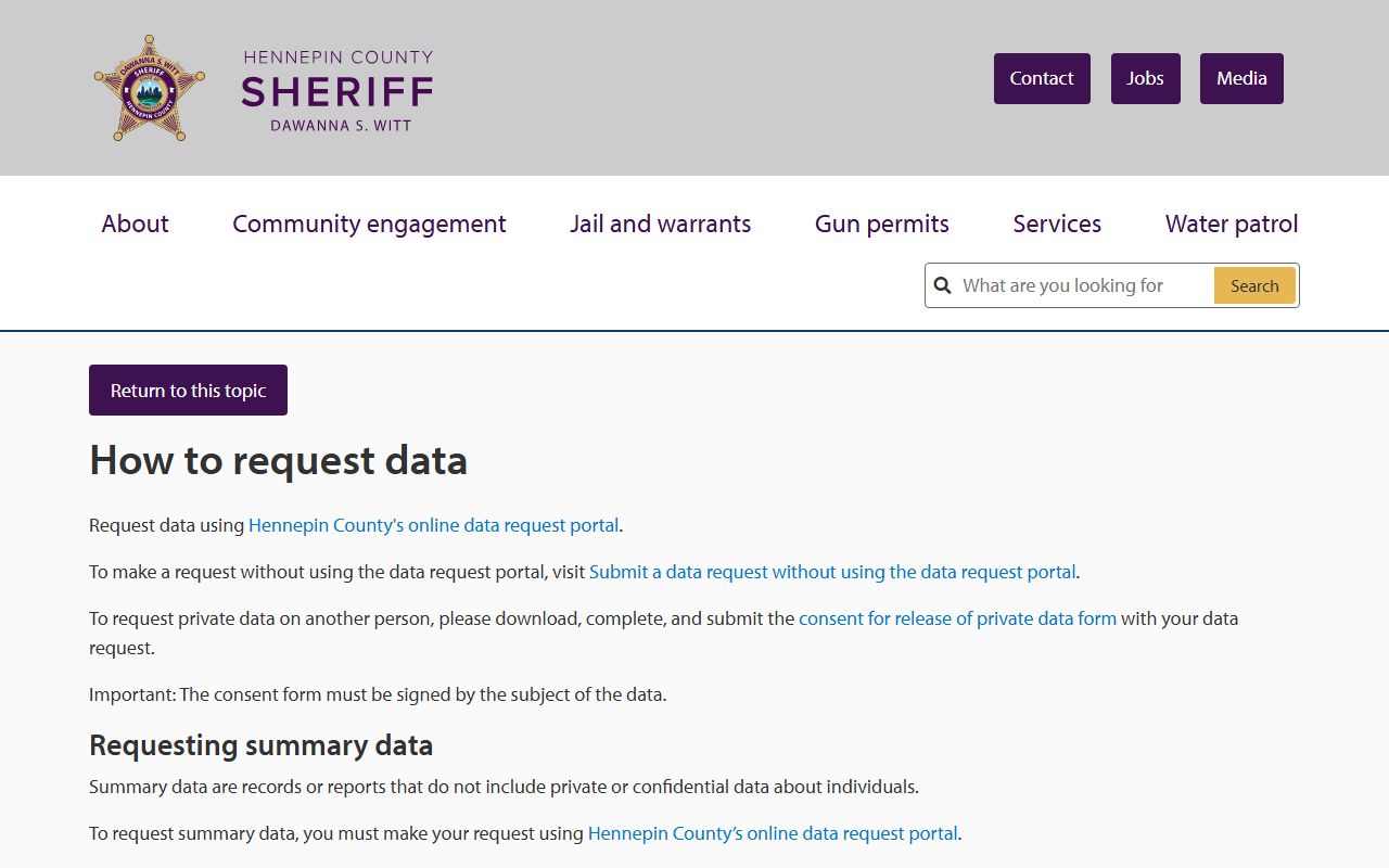 Hennepin County Court Administrator records sheriff data request instructions