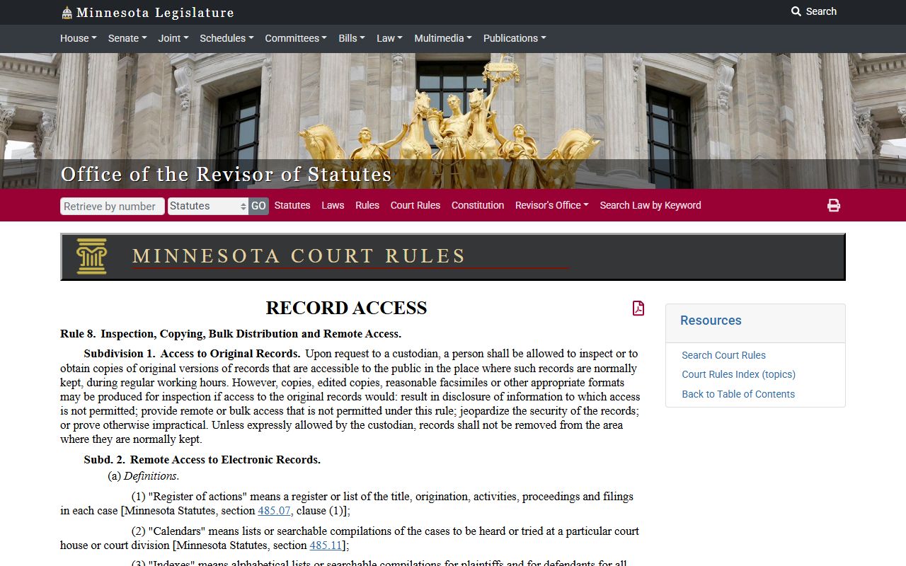 Hennepin County court dockets Rule 8 remote access limits