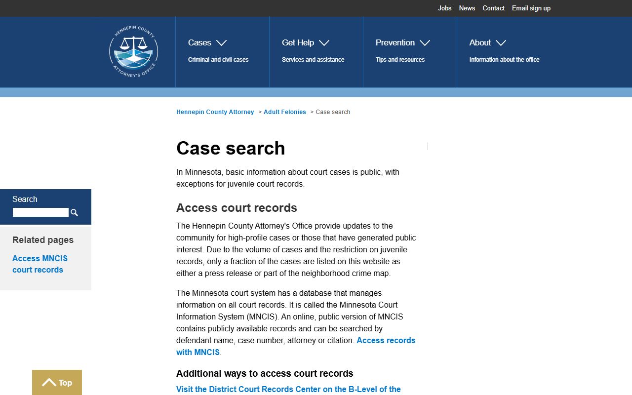 Hennepin County criminal court records County Attorney case search guidance