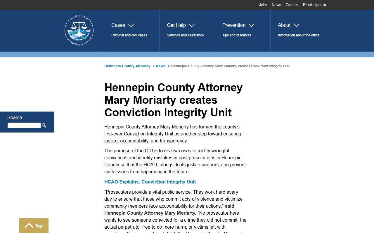 Hennepin County criminal court records County Attorney Conviction Integrity Unit
