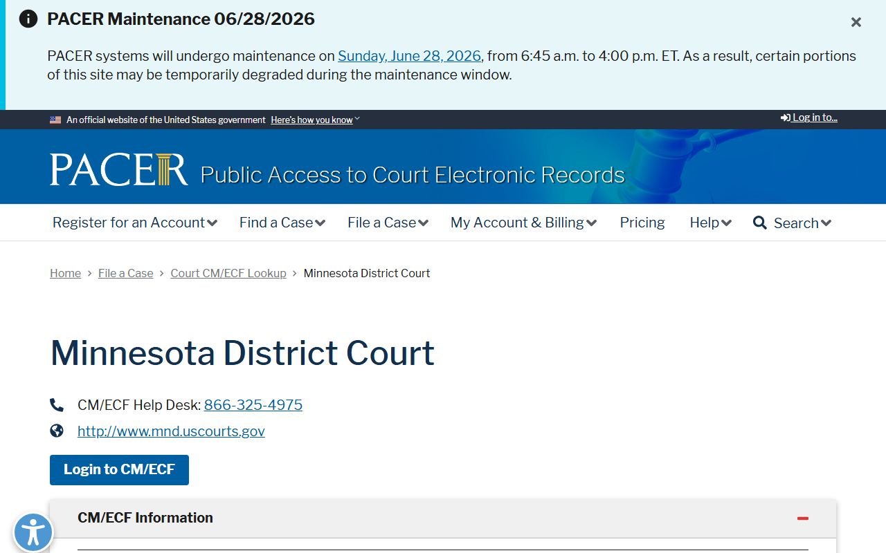 Hennepin County District Court PACER lookup for Minnesota District Court