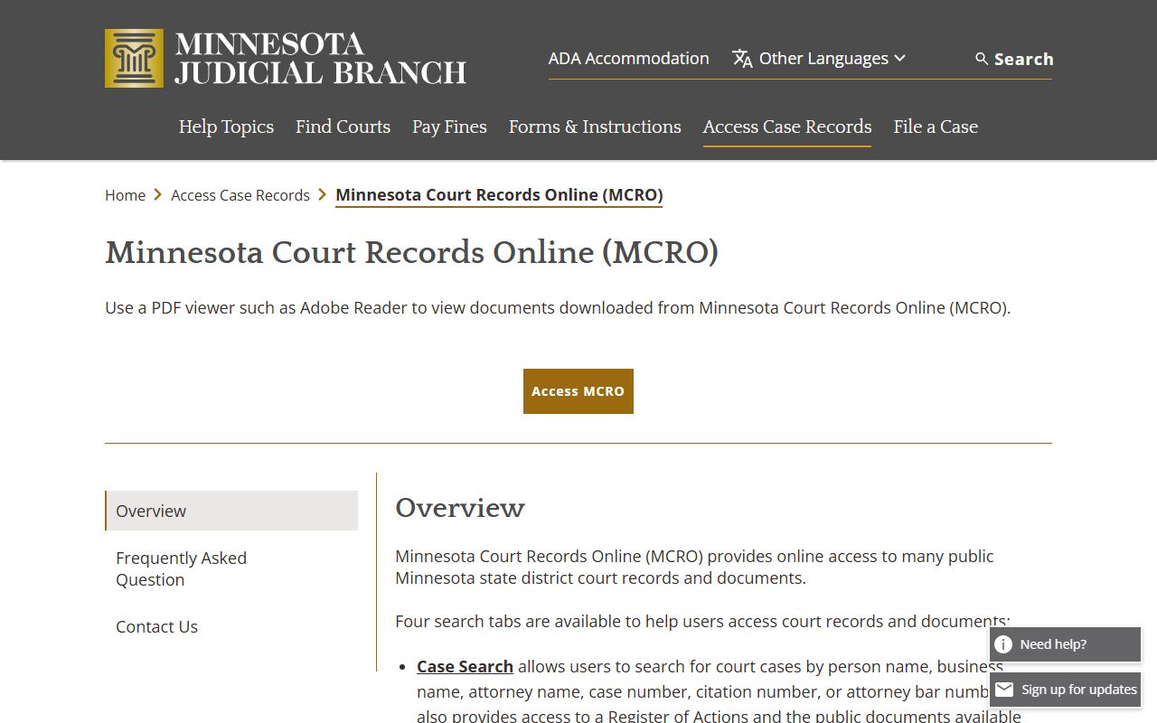Hennepin County court records MCRO public access overview