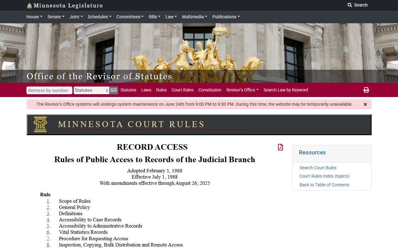 Hennepin County court records Minnesota public access rules