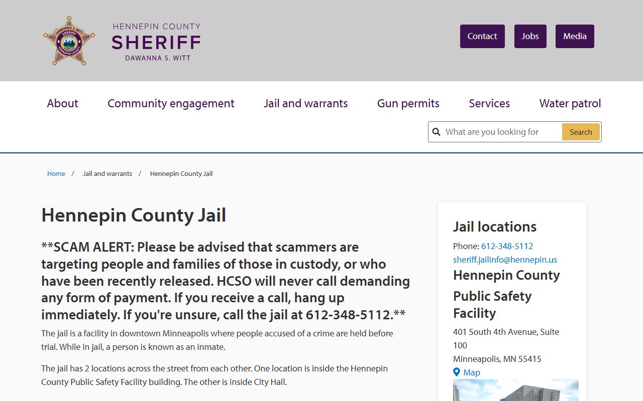 Hennepin County inmate records jail information page