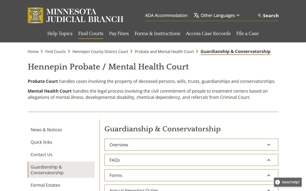 Hennepin County probate records guardianship and conservatorship resources