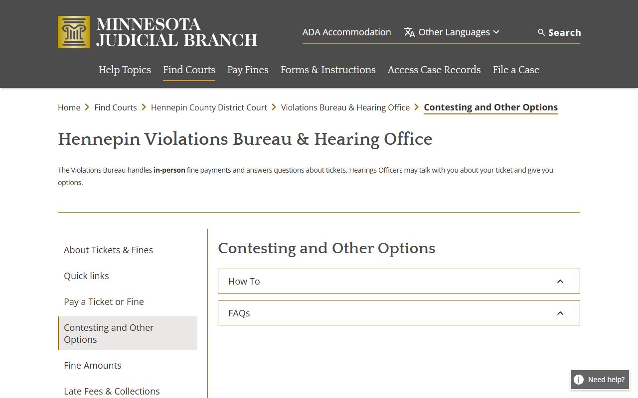 Hennepin County traffic court records contesting and hearing officer options