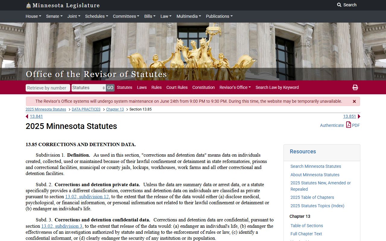 Hennepin County traffic court records corrections and detention data statute