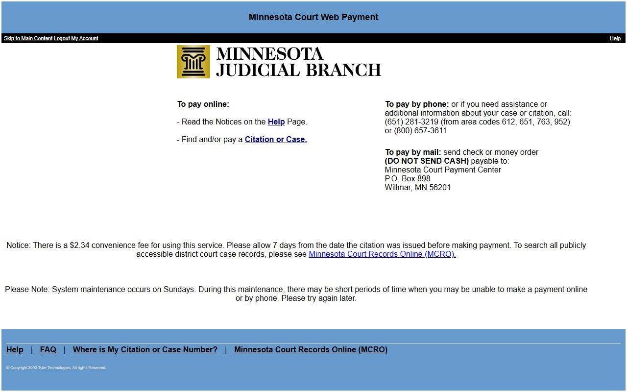 Hennepin County traffic court records Minnesota Court Web Payment