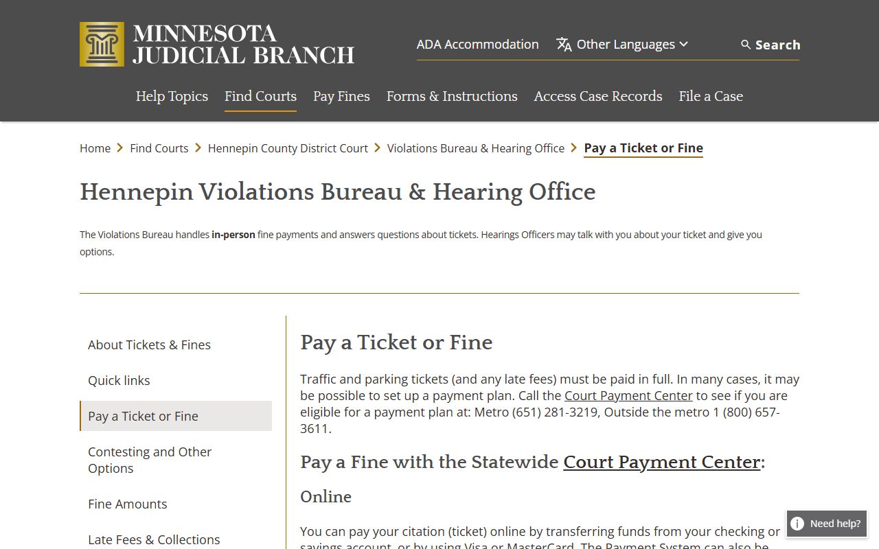 Hennepin County traffic court records pay a ticket or fine