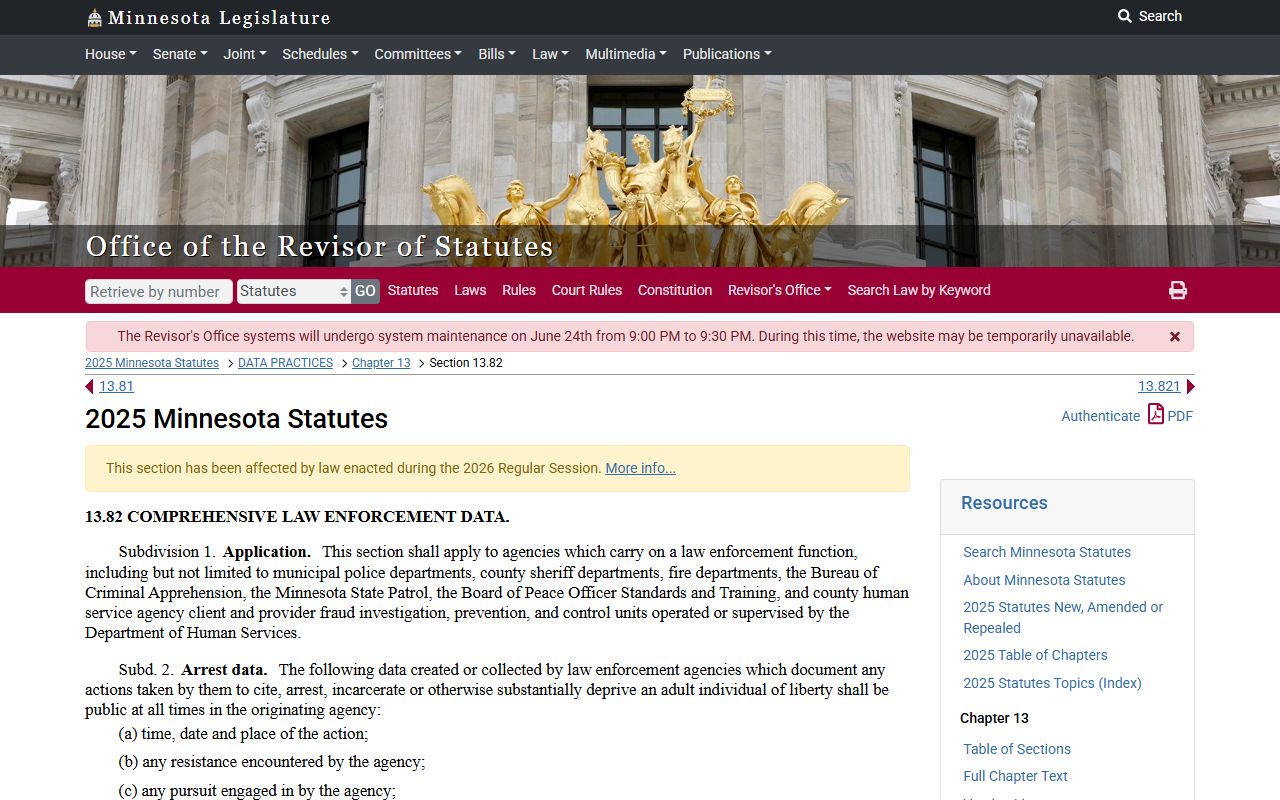 Hennepin County warrant search law enforcement data statute