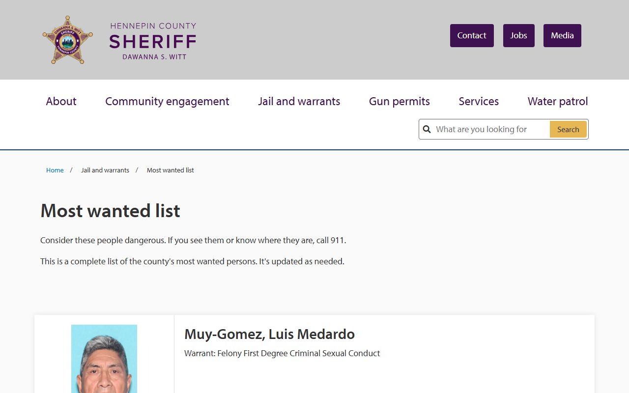 Hennepin County warrant search sheriff most wanted caveat