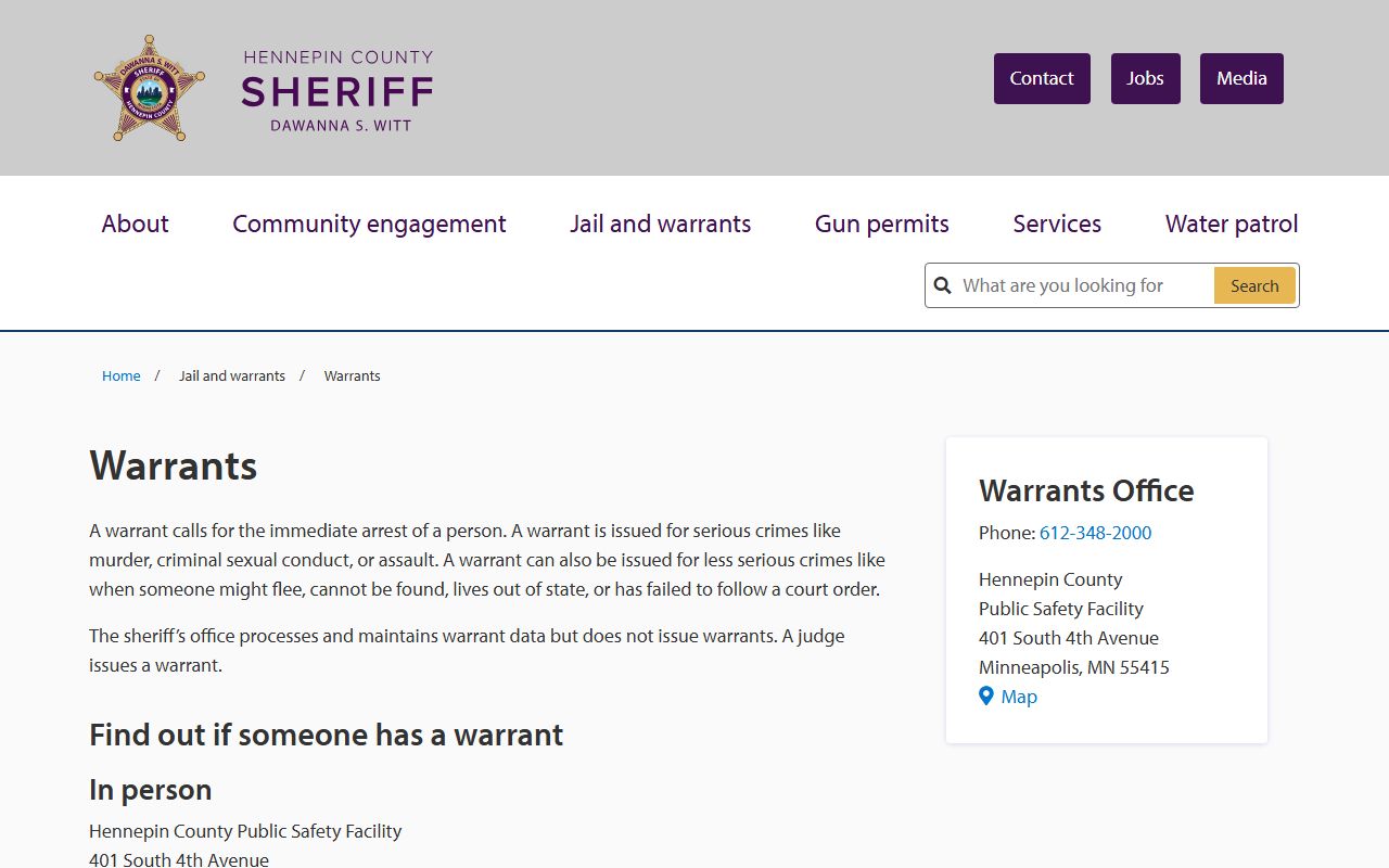 Hennepin County warrant search sheriff warrant instructions
